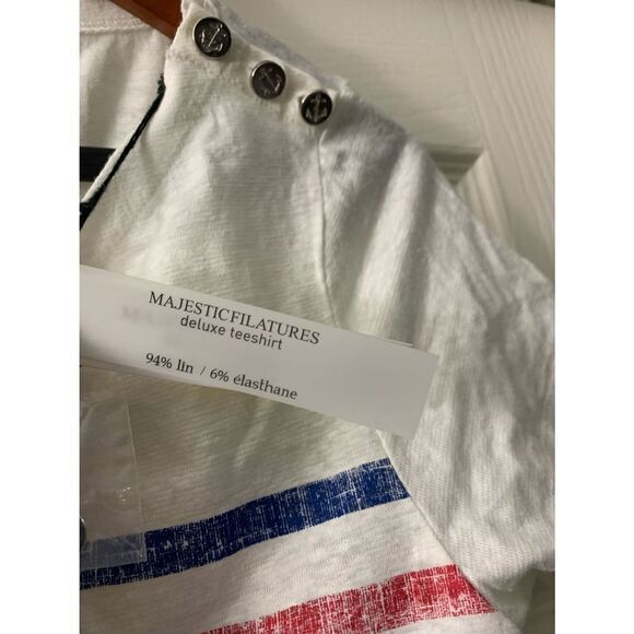 Majestic Filatures Women's White Striped Short Sleeve Deluxe T-Shirt - Picture 3 of 3